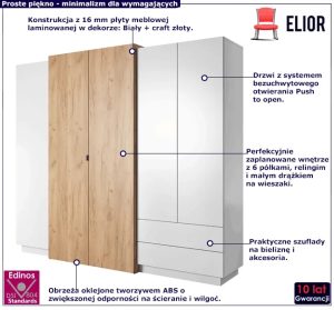 Szafa na ubrania – Rivera 7X, minimalistyczna, biały mat + craft złoty, 201,8 cm