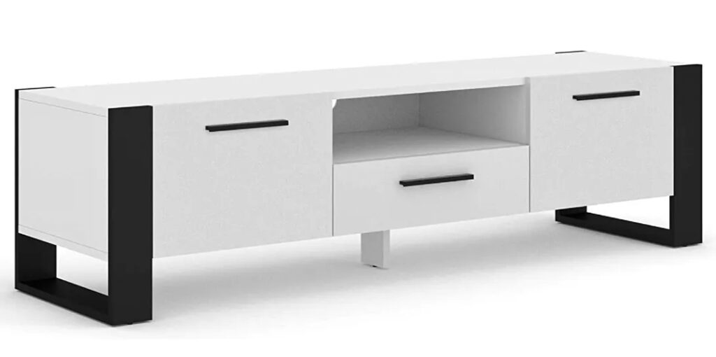 Szafka RTV Biały Mat L1-R49 – minimalistyczny design, 3 zamykane szafki, otwarta półka