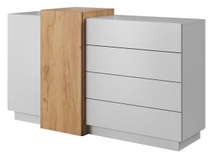 Komoda z szufladami – Rivera 5X, minimalistyczna, biały mat + craft złoty, 93,5 cm x 160 cm x 45 cm