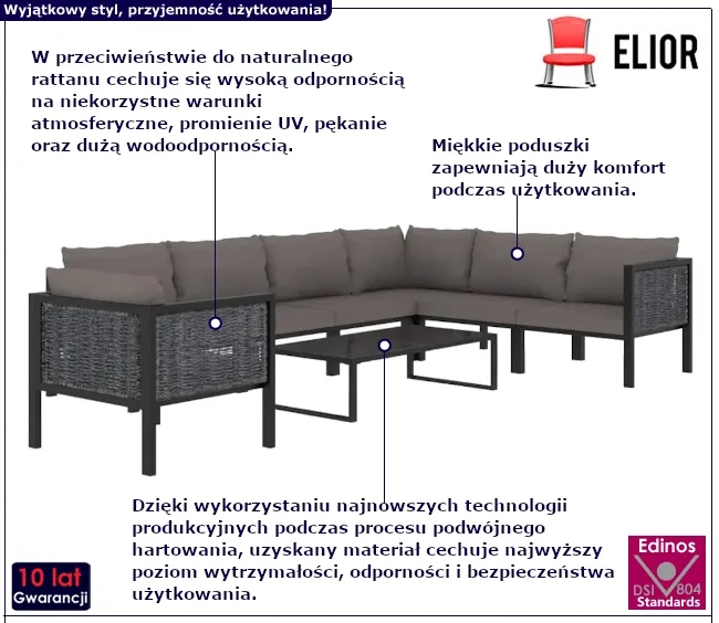 8 częściowy zestaw ogrodowy z poduszkami R7-C00 – modułowa konstrukcja, antracytowy, technorattan