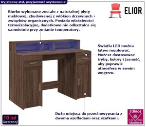 Biurko podświetlane 120 cm brązowy dąb – Duna