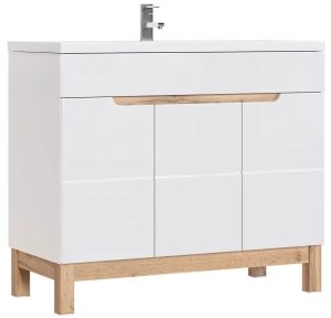 Stojąca szafka łazienkowa pod umywalkę Dixi 8X – elegancka, biały połysk, 100 cm, płyta MDF