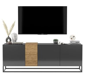 Stojąca szafka rtv grafit połysk – Casini 3X, nowoczesny design, funkcjonalność, metalowa rama