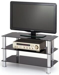 Szklany Stolik Czarny Pod Telewizor B7-H93 – nowoczesny design, 80 cm, stal nierdzewna