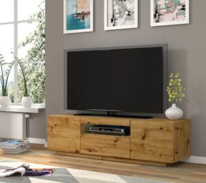 Szafka RTV stojąca lub wisząca Dąb Artisan – nowoczesność, funkcjonalizm, styl, 150 cm, laminowana płyta meblowa