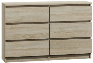 Komoda dąb sonoma 120 cm – Berta – minimalistyczna estetyka, 6 szuflad, nowoczesne wykończenie
