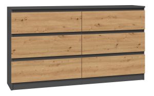 Komoda do sypialni, salonu, M6, 138x40x77 cm, antracyt, dąb artisan, mat