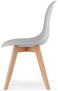 Zestaw szarych skandynawskich nowoczesnych krzeseł 4 szt. – Pipi, ergonomiczne siedzisko, drewniane nogi