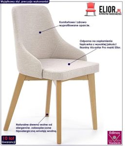 Skandynawskie krzesło tapicerowane jasny beż – Vastra, odporna tapicerka, naturalne drewno