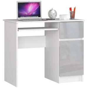 Biurko komputerowe Piksel, prawe, biel metalik, 90x50x77 cm – elegancka konstrukcja, funkcjonalność, wysoka jakość