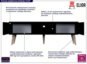 Czarna szafka RTV na nóżkach – Dubby 5X 160 cm, elegancki design, wysoka jakość, drewno dębowe