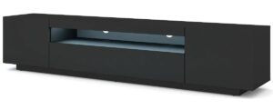 Szafka RTV Czarna Ścienna lub Stojąca Mat T8-M12 – nowoczesny design, funkcjonalność, 200 cm