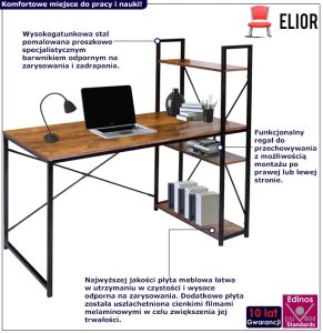Metalowe biurko z regałem na książki postarzany dąb – Rony