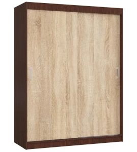 Przesuwna szafa wenge + dąb sonoma – Amer, funkcjonalny design, oszczędność miejsca, 150x200x60 cm