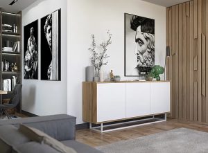 Komoda na nóżkach dąb wotan + biały – Avila 3X, minimalistyczny design, trwała konstrukcja