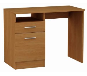 Klasyczne biurko do komputera olcha – Alfinete, funkcjonalne, trwałe, z szufladą i półką