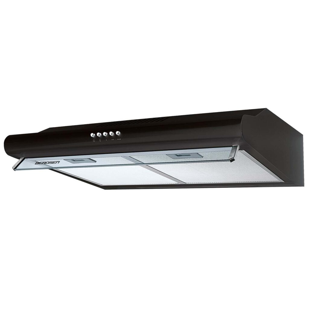 Okap kuchenny Berdsen BE-10-A – podszafkowy, czarny, 50 cm, stal nierdzewna