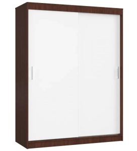 Klasyczna szafa przesuwna wenge + biały – Amer, funkcjonalna, estetyczna, 150x200x60 cm, płyta laminowana