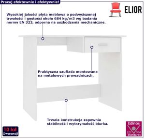 Białe proste biurko z szufladą do pracy – Mirden