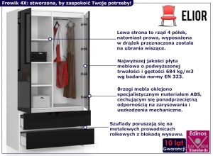 Szafa z drążkiem i półkami biały + czarny połysk – Conrad 4X