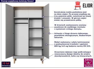 Szara szafa skandynawska na dębowych nóżkach – Avec 3X, wysoka jakość, funkcjonalność, nowoczesny design