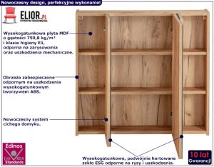 Podwieszana szafka łazienkowa z lustrem – Lunios 5X Dąb, praktyczna funkcjonalność, kolor dąb craft złoty, 80 cm