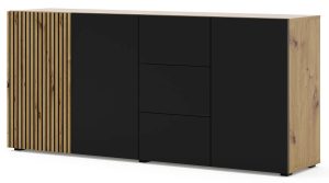 Komoda Z Lamelami Na Froncie M4-A67 – nowoczesny design, dąb artisan + czarny mat, 180x45x82 cm, MDF
