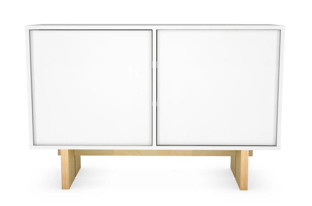 Biała komoda do salonu z nóżkami – Emos, minimalistyczna forma, biały, 120 cm