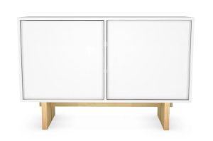 Biała komoda do salonu z nóżkami – Emos, minimalistyczna forma, biały, 120 cm