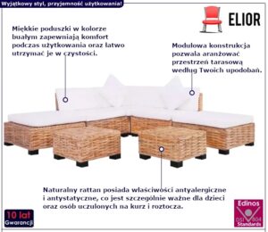 7-częściowy zestaw mebli ogrodowych – elegancki styl boho, naturalny rattan, biały kolor
