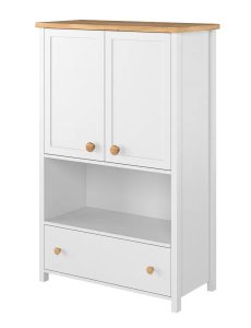 Wysoka biała komoda na nóżkach SO-11 – skandynawski design, biały mat + dąb nash, 85 cm szerokości