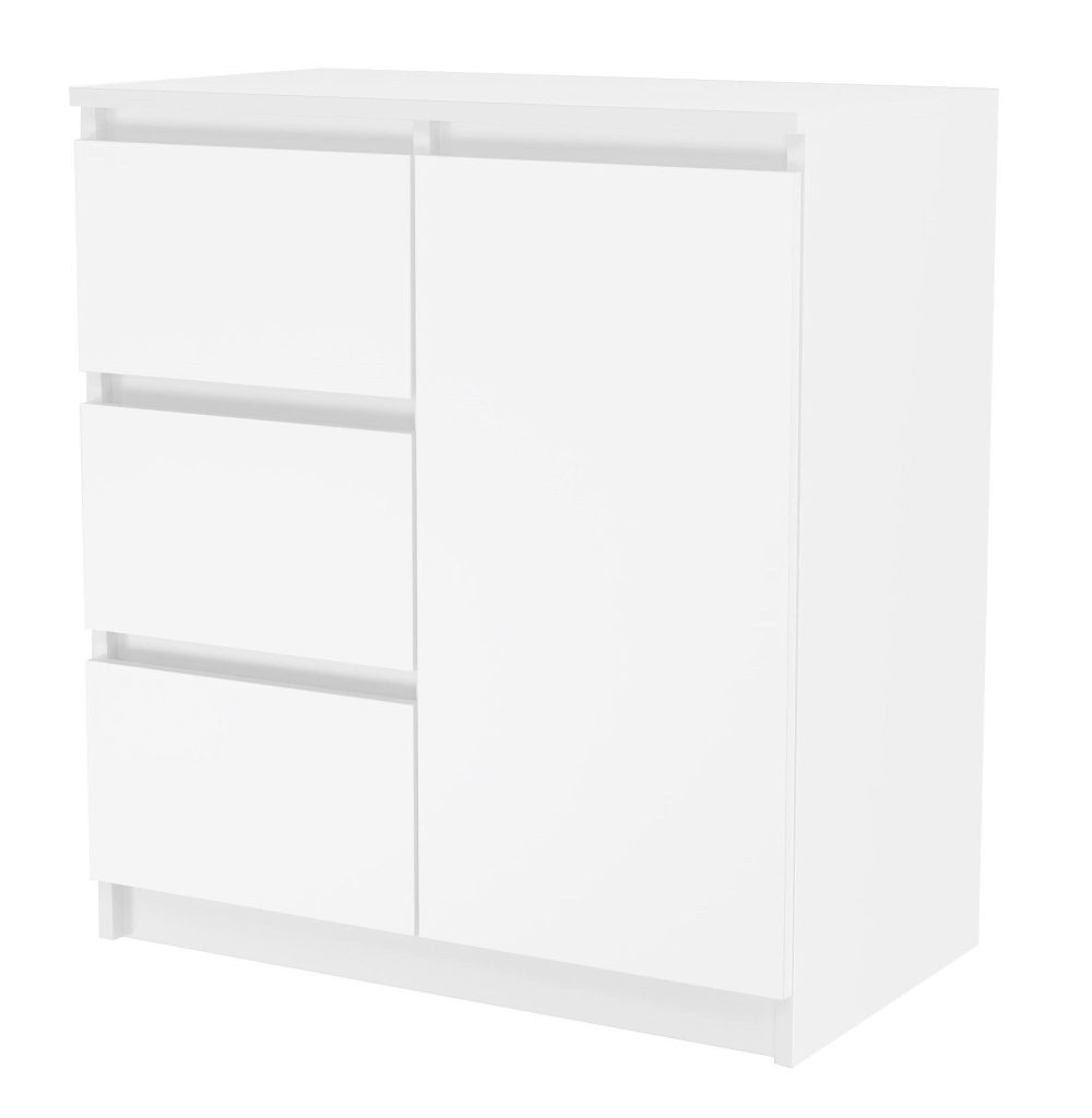 Komoda z szufladami, 1D3S, 80x40x75 cm, biel, mat
