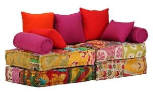 Modułowa sofa patchwork Montanex 2D – komfortowa, wielokolorowa, bawełniana