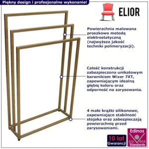 Złoty stojak na ręczniki Elior Kardi 4X – potrójny, metalowy, nowoczesny design, 60 cm