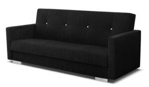 Czarna nowoczesna wersalka rozkładana – prosty design, eleganckie pikowania, 216 cm, tkanina velvet