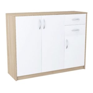 Komoda z szufladami, drzwiczkami, Classic, 110x35x85 cm, dąb sonoma, biel, mat