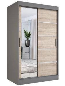 Szafa przesuwna 120 cm Ebia 3X – funkcjonalność, antracyt + dąb sonoma, płyta laminowana