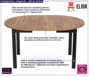 Okrągły stół z rozkładanym blatem dąb craft + czarny – Uneza