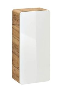 Szafka Łazienkowa Wisząca D6-E11 – praktyczna, designerska, biały połysk, dąb craft złoty