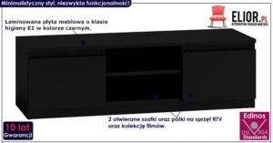 Czarna komoda pod telewizor Amida 2X – nowoczesny design, funkcjonalność, 120 cm, laminowana płyta
