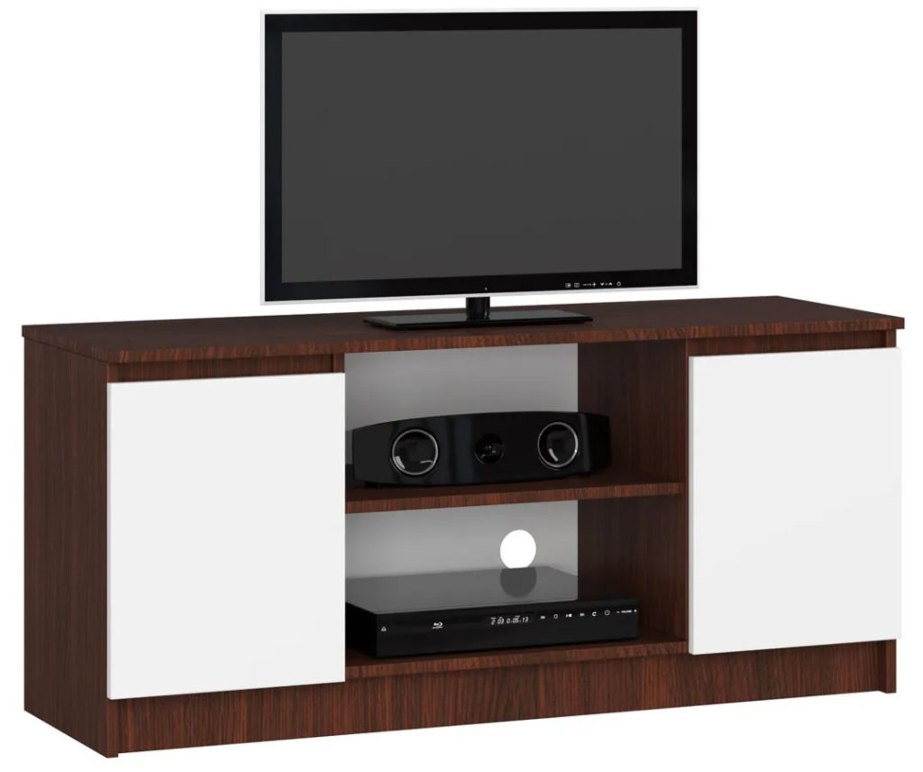 Szafka RTV do salonu – Galapi 3X, wenge + biały, 120 cm, laminowana płyta