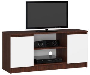 Szafka RTV do salonu – Galapi 3X, wenge + biały, 120 cm, laminowana płyta