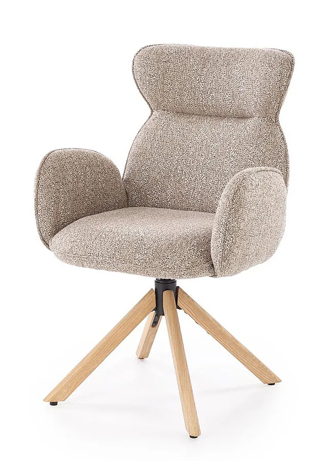 Obrotowe krzesło tapicerowane ciemny beż + dąb naturalny D7-M28