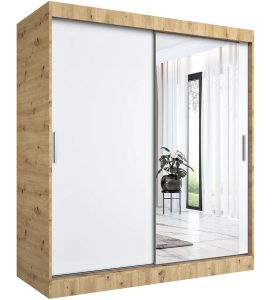 Szafa przesuwna dąb artisan + biały 180 cm – funkcjonalny design, pojemność, minimalistyczny styl