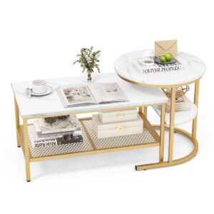 2-częściowy stolik kawowy z blatem z imitacji marmuru – elegancki design, wszechstronność, łatwy montaż