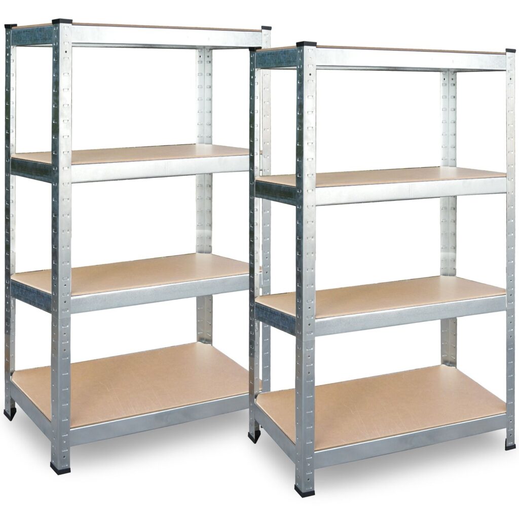 Regał metalowy magazynowy Plonos – 4 półki, srebrny, 75x30x150 cm, płyta MDF