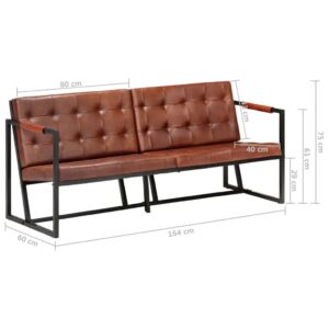 Brązowa sofa 3-osobowa ze skóry koziej – luksusowy mebel, brązowy kolor, naturalna skóra