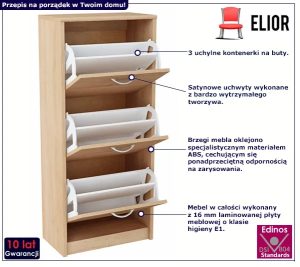 Skandynawska szafka na buty dąb sonoma – Makla 4X, uchylne półki, stonowana kolorystyka, materiał laminowany