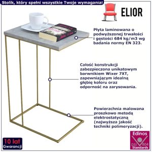 Druciany stolik pomocniczy beton + złoty – Martix 4X, nowoczesny design, stabilna konstrukcja, minimalistyczny styl