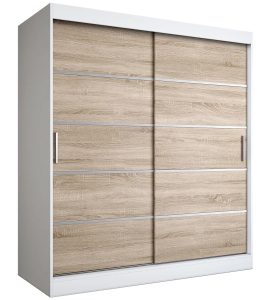 Szafa przesuwna biel + dąb sonoma 180 cm – Bohosa 5X